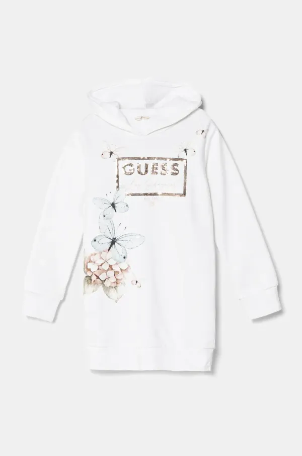Guess Otroška bombažna obleka Guess bela barva, J5RK35 KAD74
