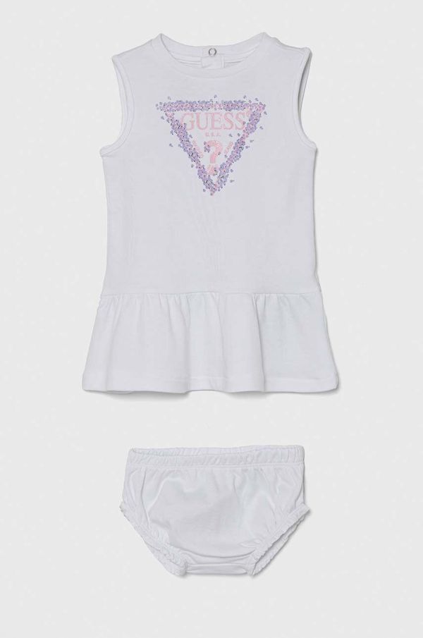 Guess Otroška bombažna obleka Guess bela barva