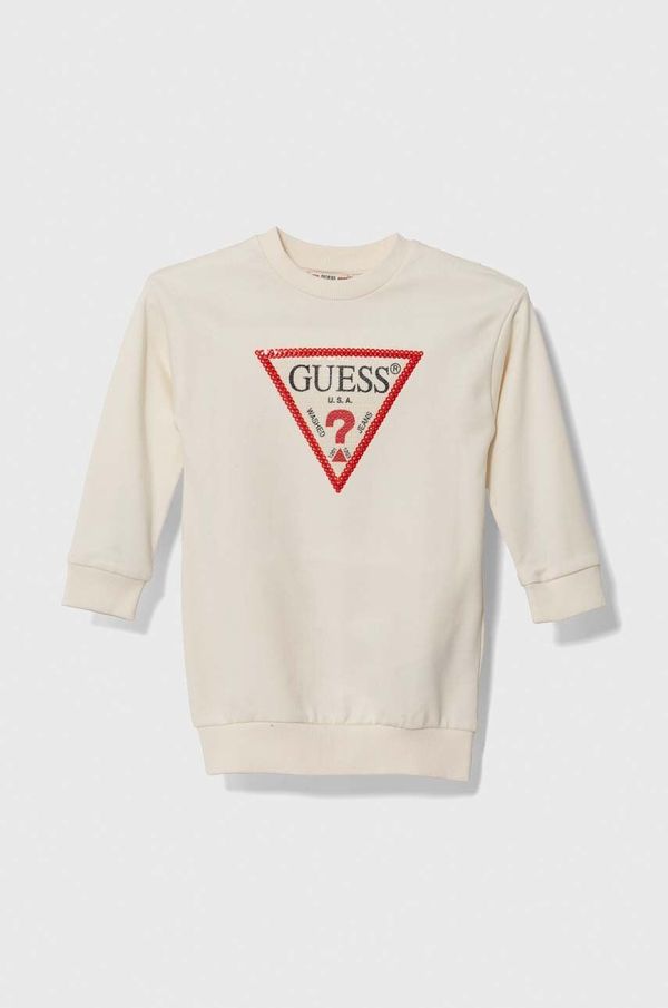 Guess Otroška bombažna obleka Guess bež barva