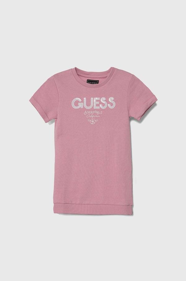 Guess Otroška bombažna obleka Guess roza barva