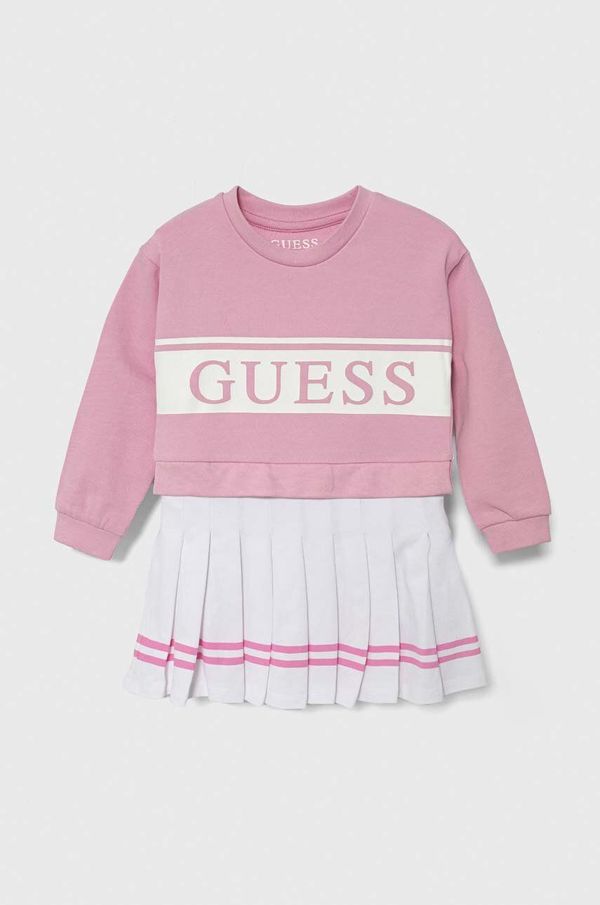Guess Otroška bombažna obleka Guess roza barva