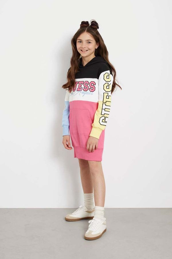 Guess Otroška bombažna obleka Guess roza barva, J4YK07 KA6R3