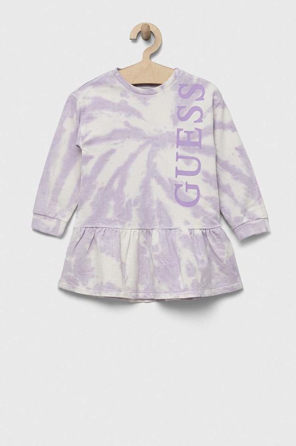 Guess Otroška bombažna obleka Guess vijolična barva