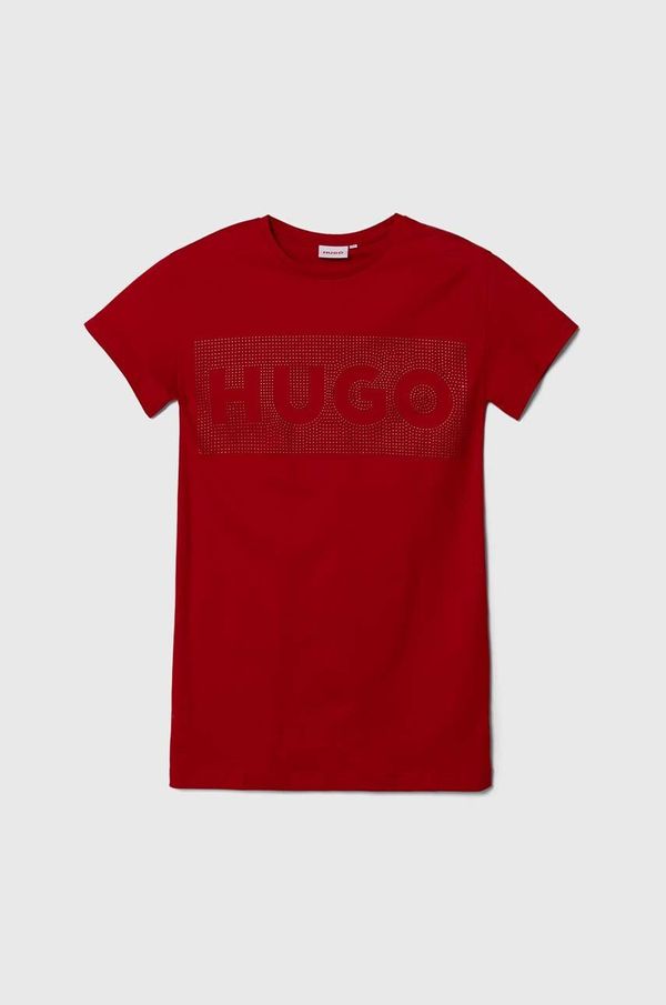 Hugo Otroška bombažna obleka HUGO rdeča barva