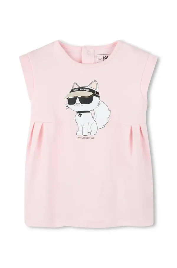 Karl Lagerfeld Otroška bombažna obleka Karl Lagerfeld roza barva, Z30510