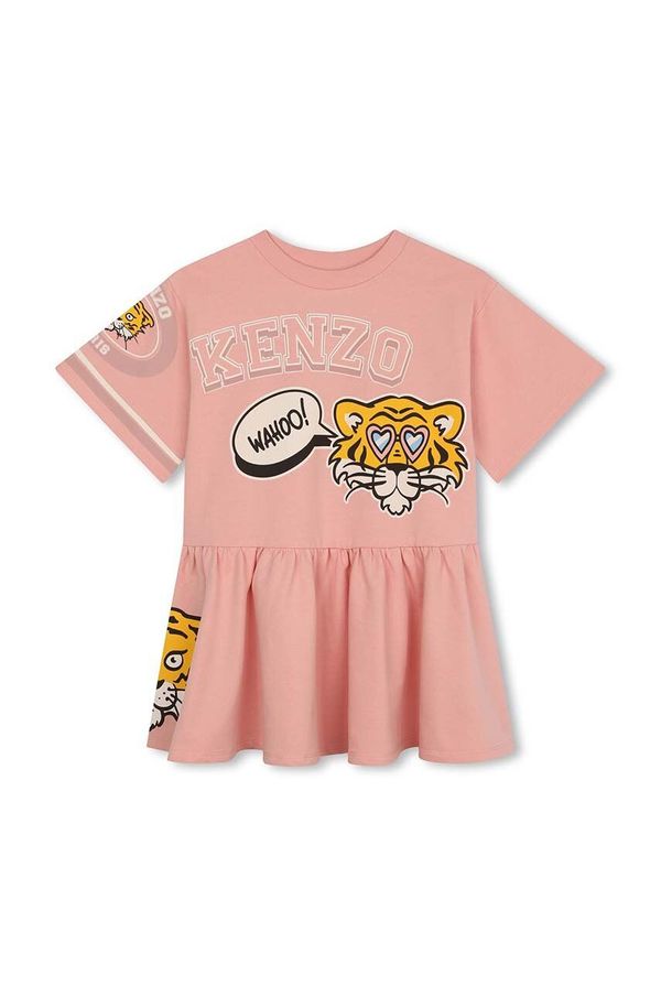 Kenzo kids Otroška bombažna obleka Kenzo Kids roza barva