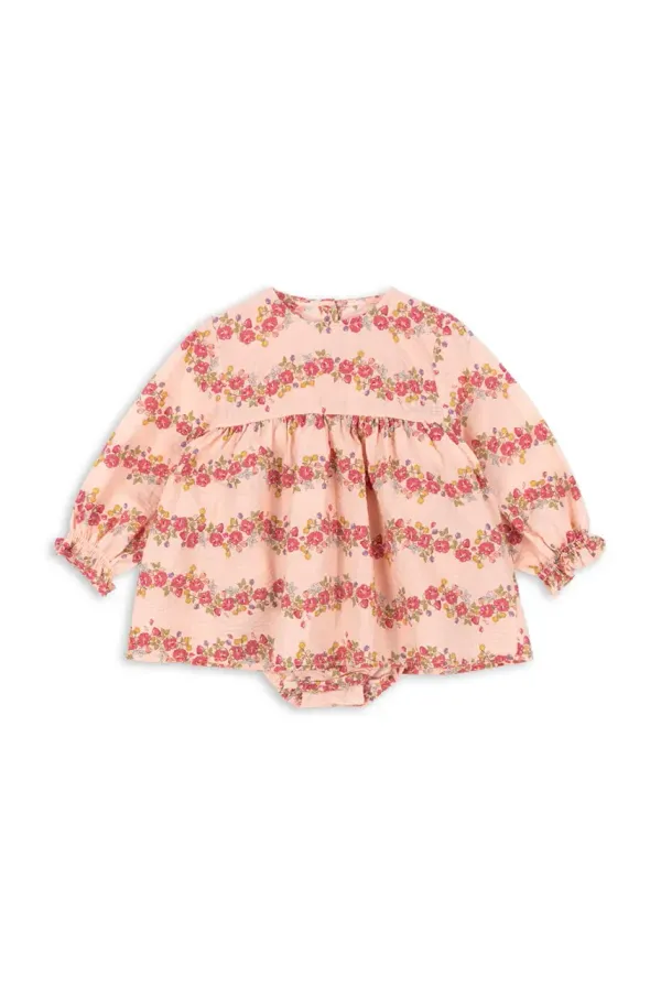 Konges Sløjd Otroška bombažna obleka Konges Sløjd BELLA FRILL ROMPER GOTS roza barva, KS102295