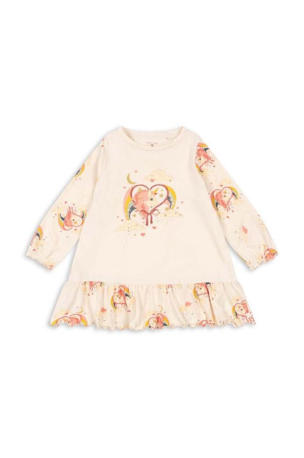 Konges Sløjd Otroška bombažna obleka Konges Sløjd GIO DRESS GOTS bež barva, KS101527