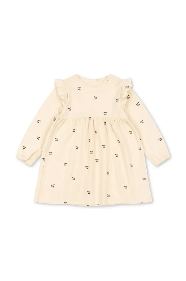 Konges Sløjd Otroška bombažna obleka Konges Sløjd SUI FRILL DRESS GOTS bež barva, KS101696