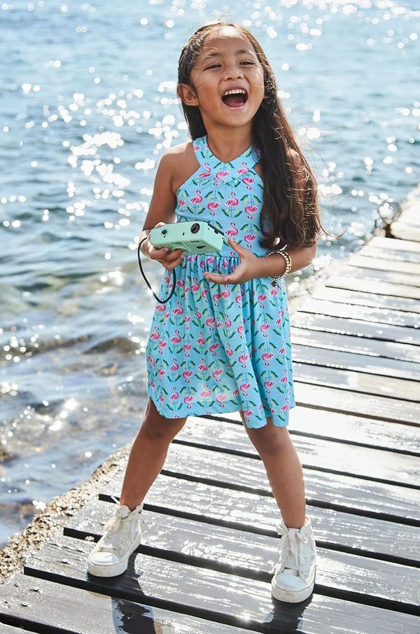 Mayoral Otroška bombažna obleka Mayoral turkizna barva, 3938