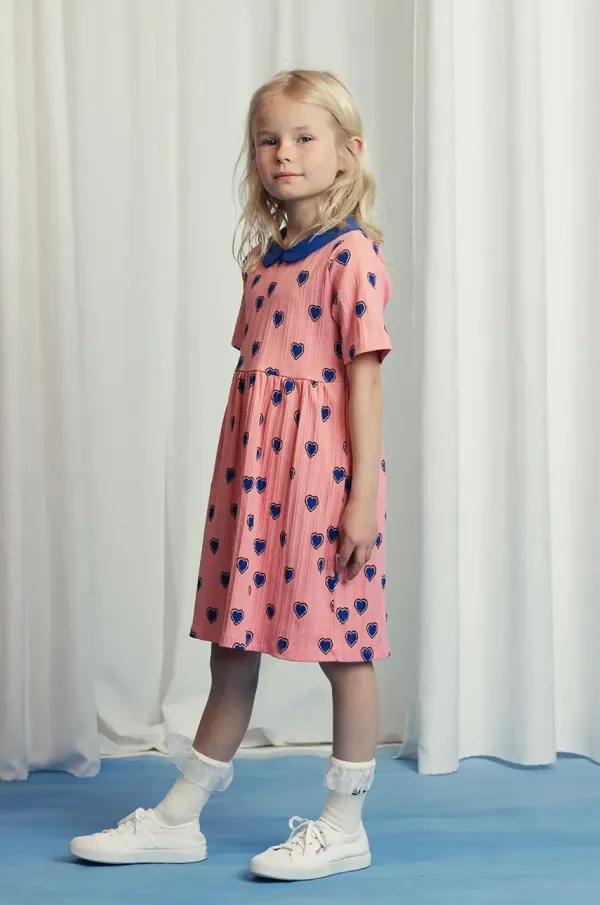 Mini Rodini Otroška bombažna obleka Mini Rodini Outlined hearts roza barva, 2525011028