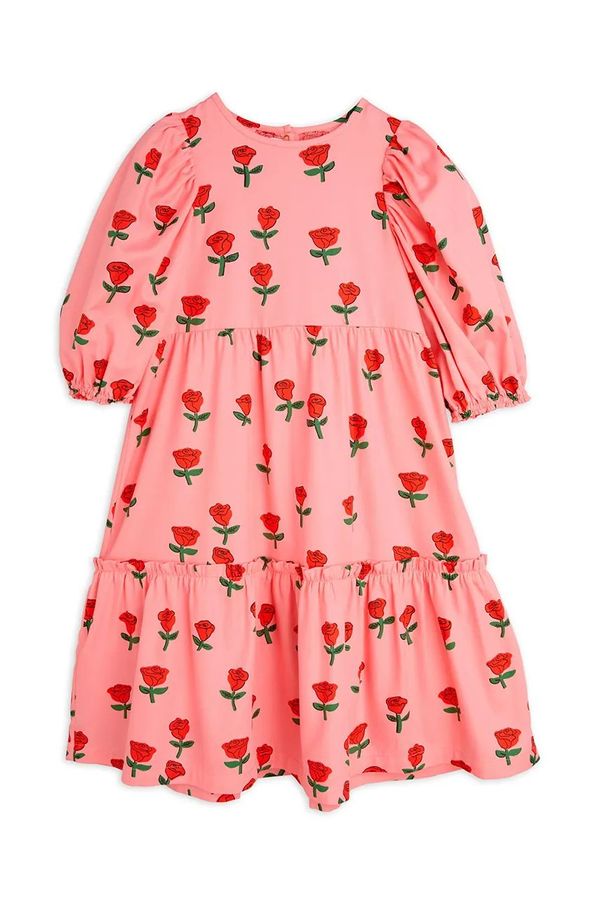 Mini Rodini Otroška bombažna obleka Mini Rodini Roses roza barva, 2515010528