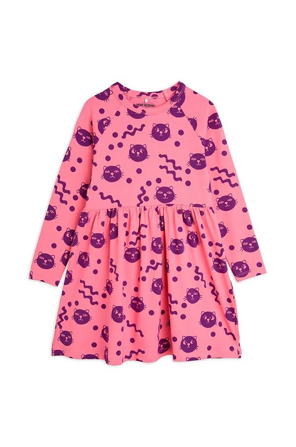 Mini Rodini Otroška bombažna obleka Mini Rodini Squiggly cats roza barva, 2515010628