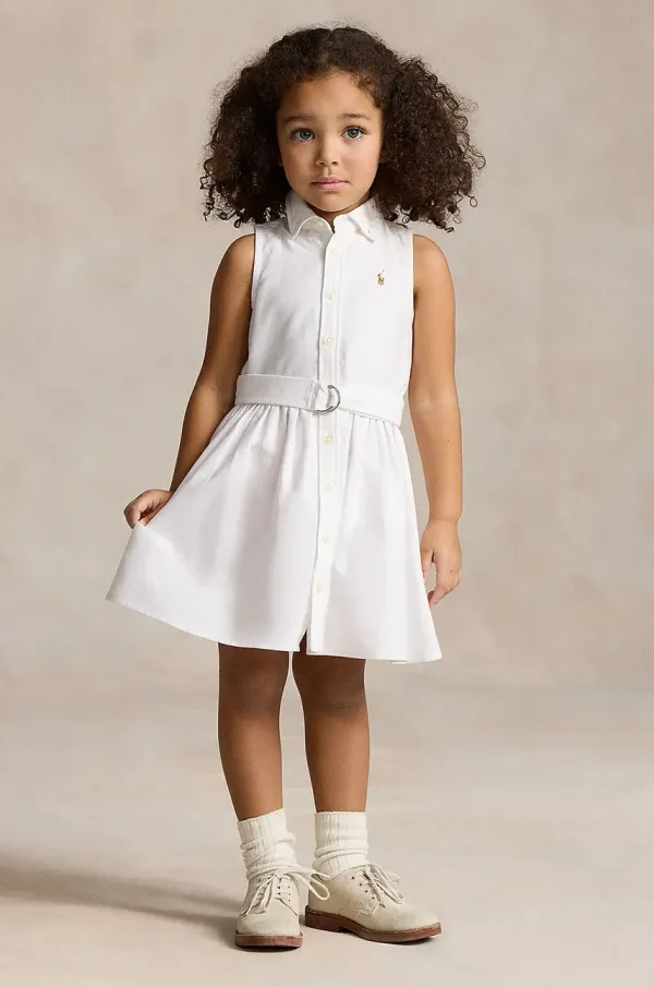 Polo Ralph Lauren Otroška bombažna obleka Polo Ralph Lauren bela barva, 312934188001