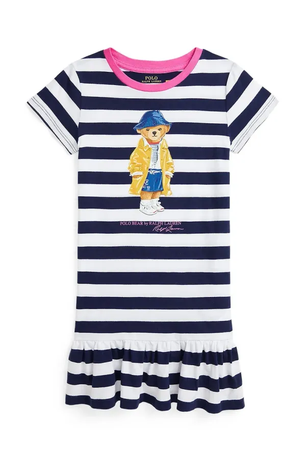 Polo Ralph Lauren Otroška bombažna obleka Polo Ralph Lauren mornarsko modra barva, 312957382001