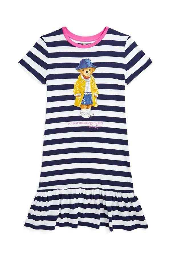 Polo Ralph Lauren Otroška bombažna obleka Polo Ralph Lauren mornarsko modra barva, 313957382001