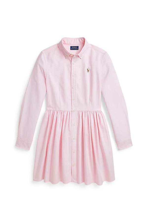 Polo Ralph Lauren Otroška bombažna obleka Polo Ralph Lauren roza barva, 313934179001