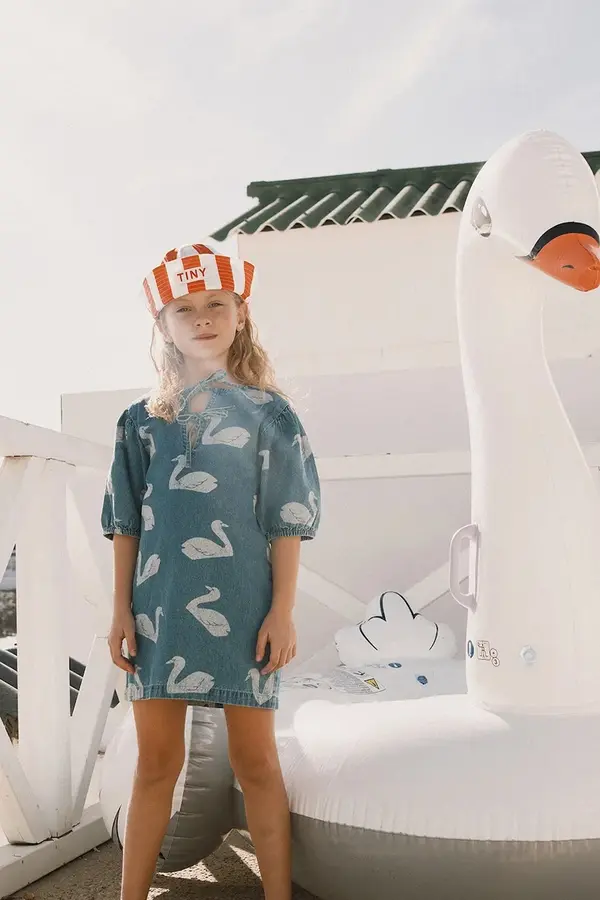 Tinycottons Otroška bombažna obleka Tinycottons BIG SWANS DRESS