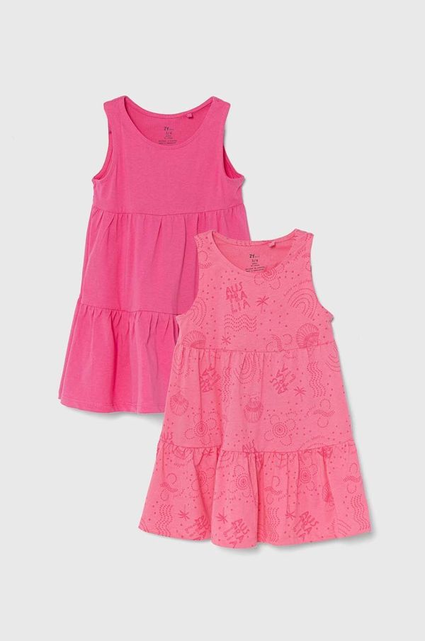 Zippy Otroška bombažna obleka zippy 2-pack roza barva