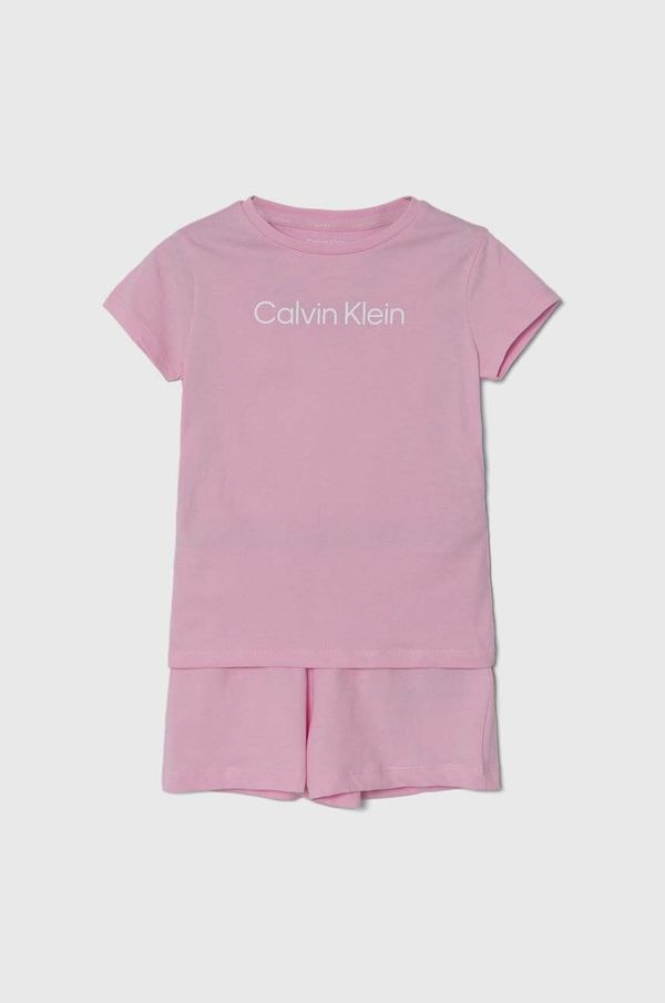 Calvin Klein Underwear Otroška bombažna pižama Calvin Klein Underwear roza barva