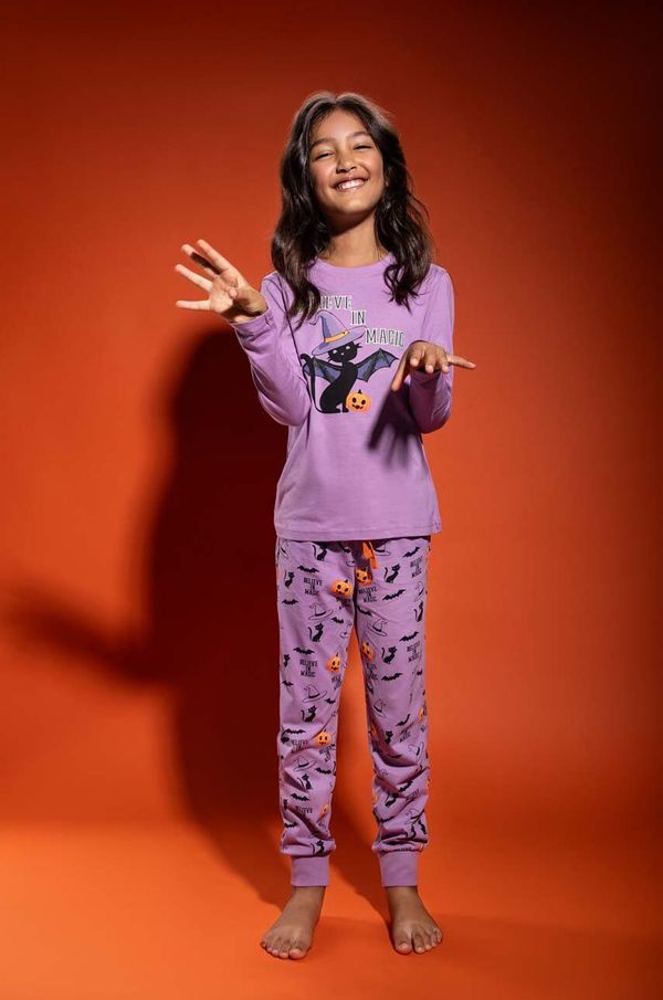Coccodrillo Otroška bombažna pižama Coccodrillo vijolična barva