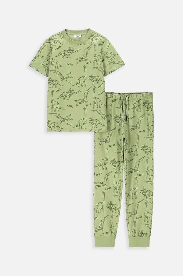 Coccodrillo Otroška bombažna pižama Coccodrillo zelena barva