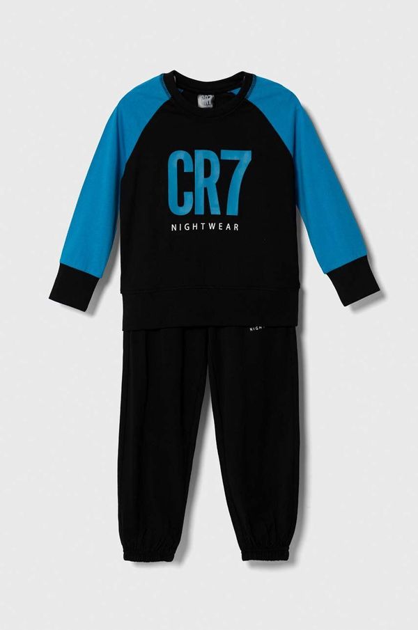 CR7 Cristiano Ronaldo Otroška bombažna pižama CR7 Cristiano Ronaldo črna barva
