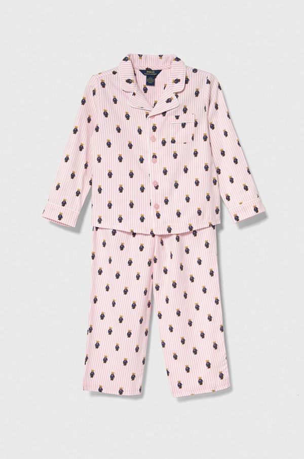 Polo Ralph Lauren Otroška bombažna pižama Polo Ralph Lauren roza barva
