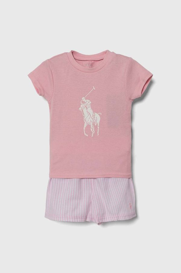 Polo Ralph Lauren Otroška bombažna pižama Polo Ralph Lauren roza barva