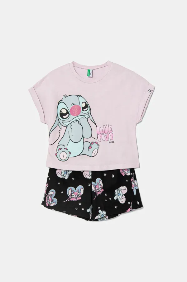 United Colors of Benetton Otroška bombažna pižama United Colors of Benetton roza barva, 30960P08F