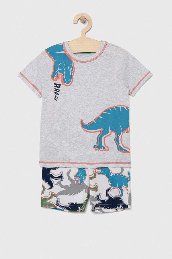 United Colors of Benetton Otroška bombažna pižama United Colors of Benetton siva barva