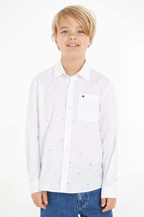 Tommy Hilfiger Otroška bombažna srajca Tommy Hilfiger bela barva