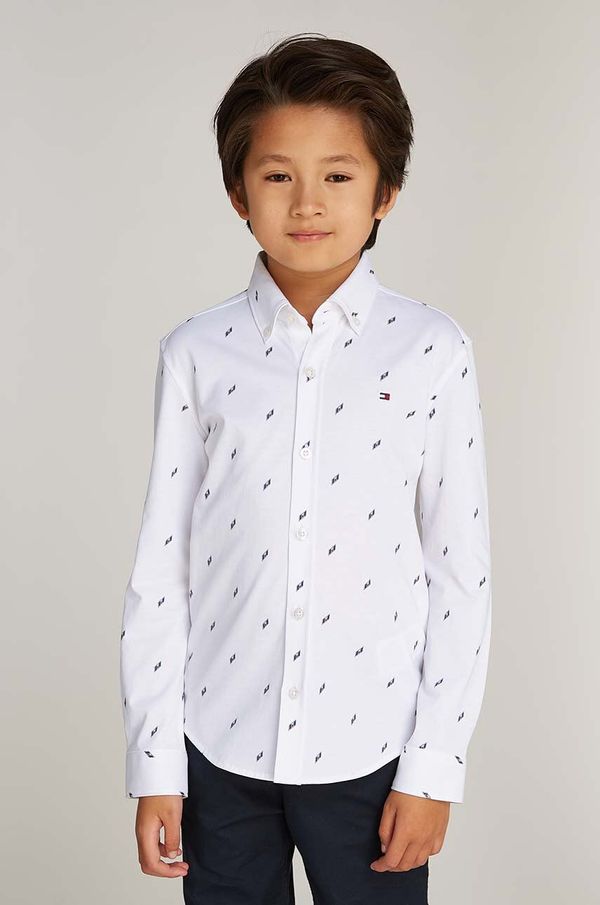 Tommy Hilfiger Otroška bombažna srajca Tommy Hilfiger bela barva, KB0KB09267