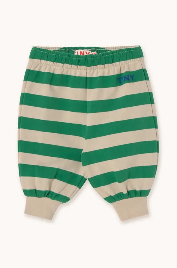 Tinycottons Otroška bombažna trenirka Tinycottons STRIPES BABY SWEATPANT zelena barva, SS25-127
