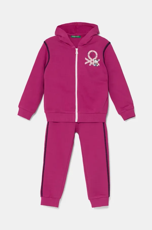 United Colors of Benetton Otroška bombažna trenirka United Colors of Benetton roza barva, 3J68GK00L