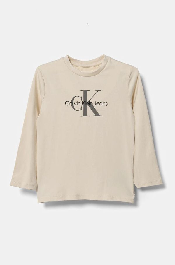 Calvin Klein Jeans Otroška dolga majica Calvin Klein Jeans bež barva, IN0IN00005