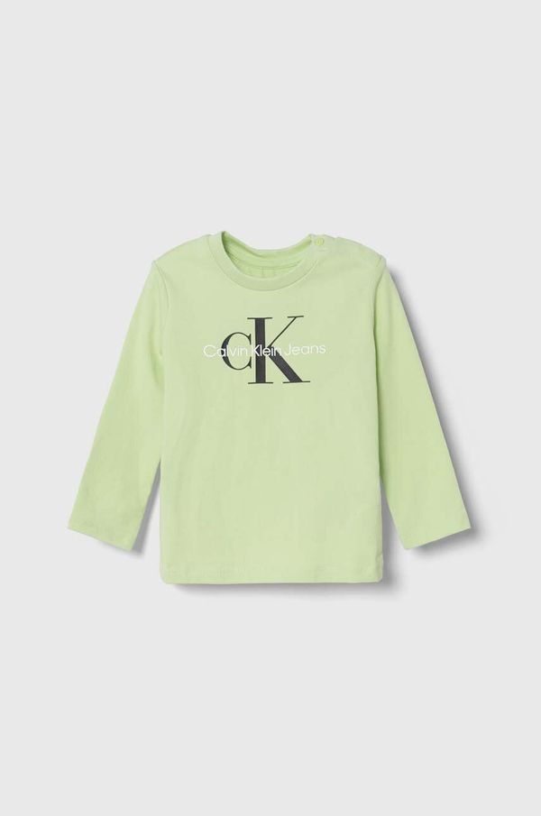 Calvin Klein Jeans Otroška dolga majica Calvin Klein Jeans zelena barva