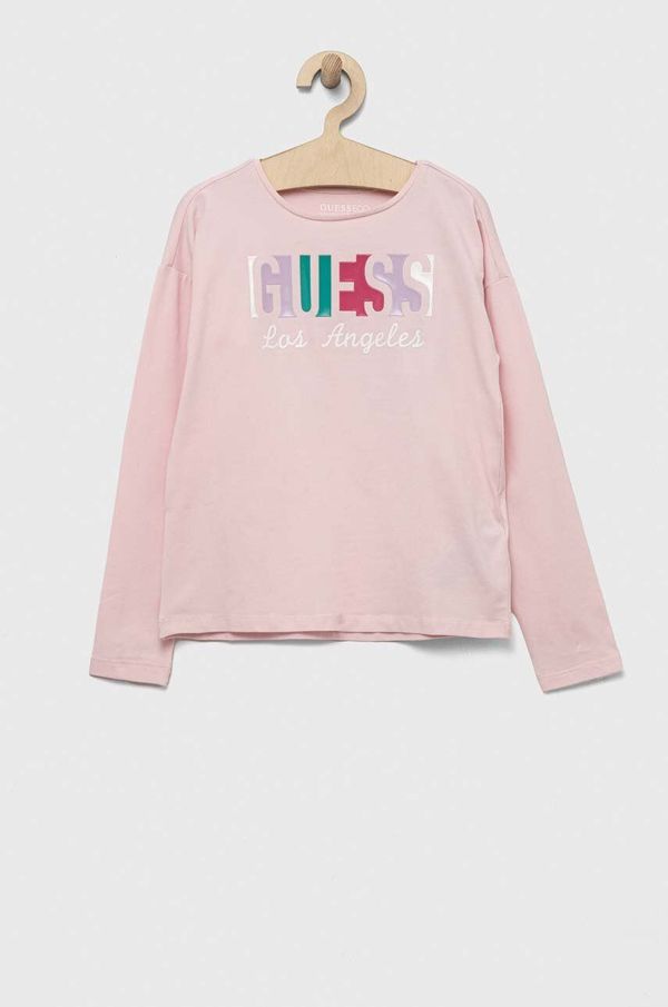 Guess Otroška dolga majica Guess roza barva