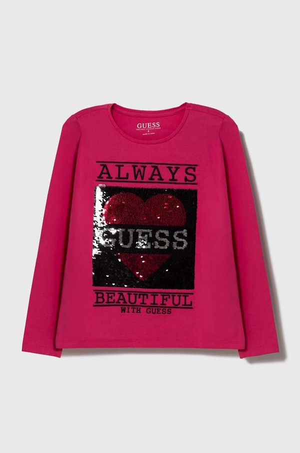 Guess Otroška dolga majica Guess roza barva