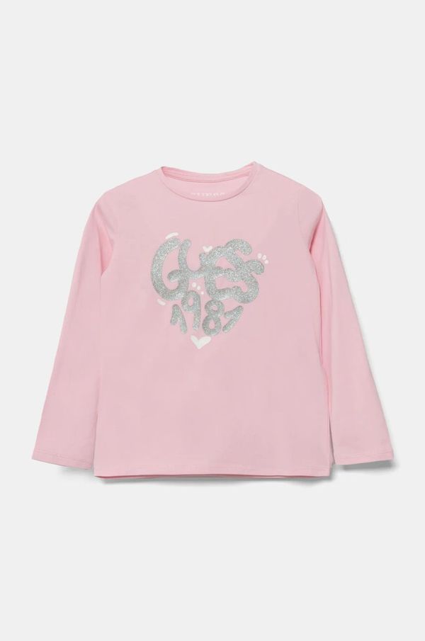 Guess Otroška dolga majica Guess roza barva, K5RI01 K6YW4