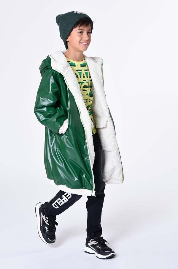Karl Lagerfeld Otroška dvostranska jakna Karl Lagerfeld zelena barva