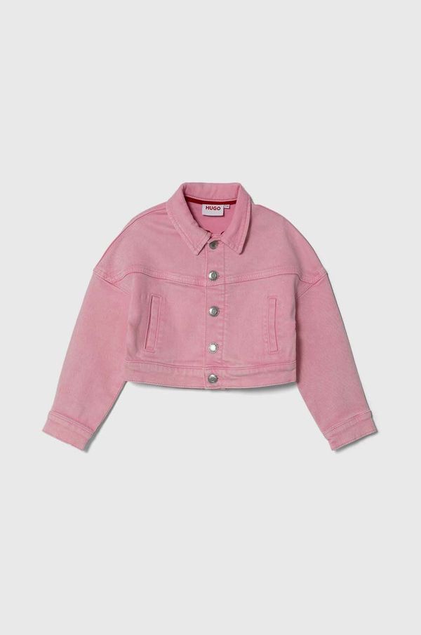 Hugo Otroška jeans jakna HUGO roza barva
