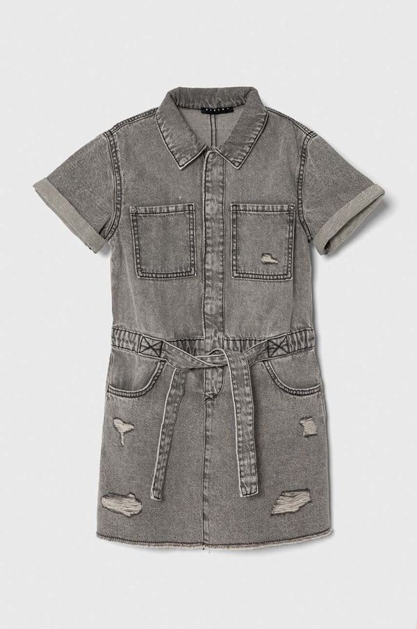 Sisley Otroška jeans obleka Sisley siva barva