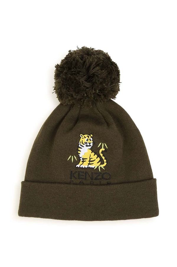 Kenzo kids Otroška kapa s primesjo kašmirja Kenzo Kids zelena barva