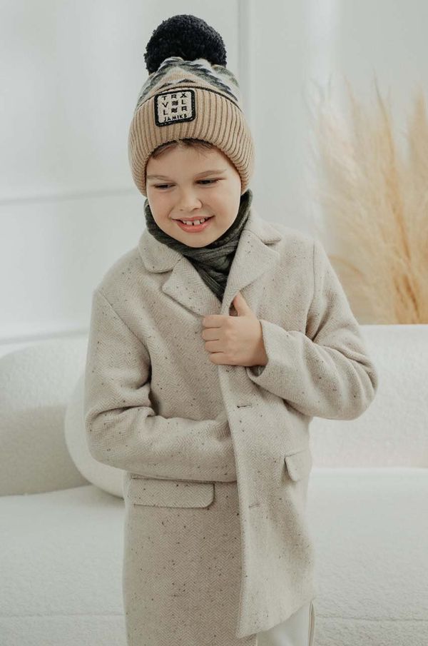 Jamiks Otroška kapa s primesjo volne Jamiks KJELL IV rjava barva, JZH351