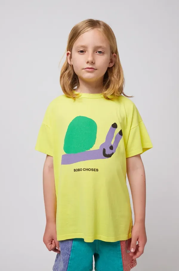 Bobo Choses Otroška kratka majica Bobo Choses Funny Snail rumena barva, 125AC004