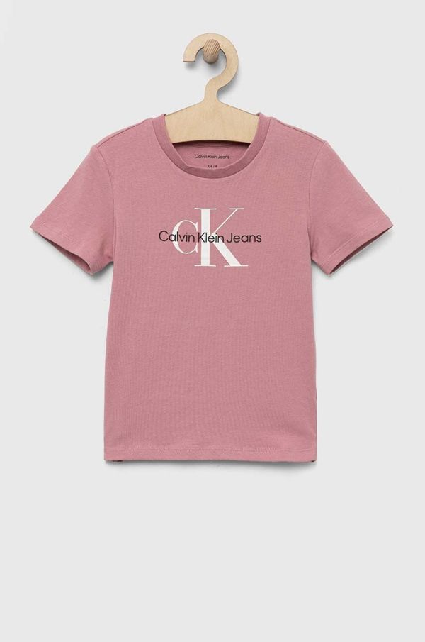 Calvin Klein Jeans Otroška kratka majica Calvin Klein Jeans roza barva