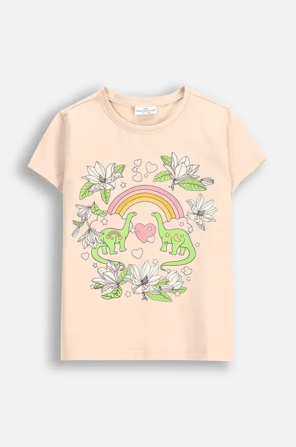 Coccodrillo Otroška kratka majica Coccodrillo bež barva, EVERYDAY GIRL