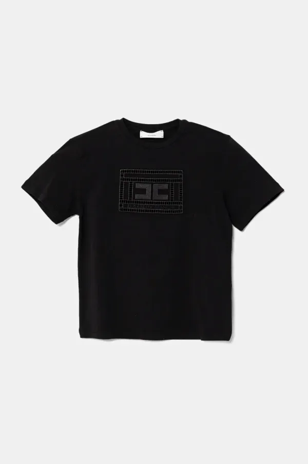 Elisabetta Franchi Otroška kratka majica Elisabetta Franchi črna barva, EFTS228.0.JE006