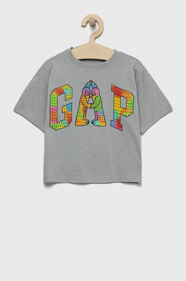 Gap Otroška kratka majica GAP siva barva